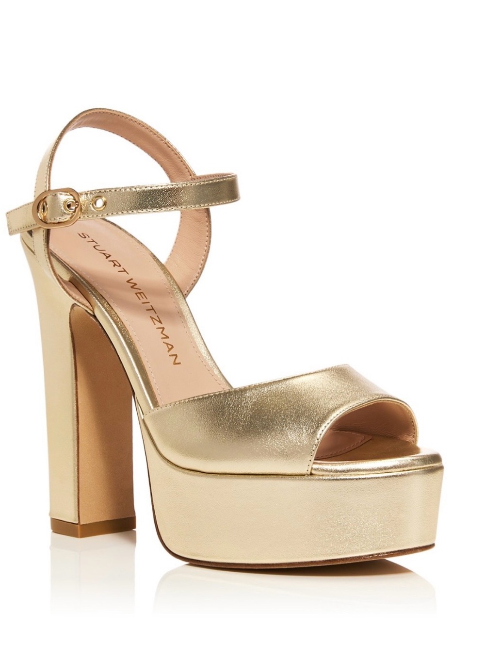 Stuart Weitzman Metallic Gold Platform Heel Sandals